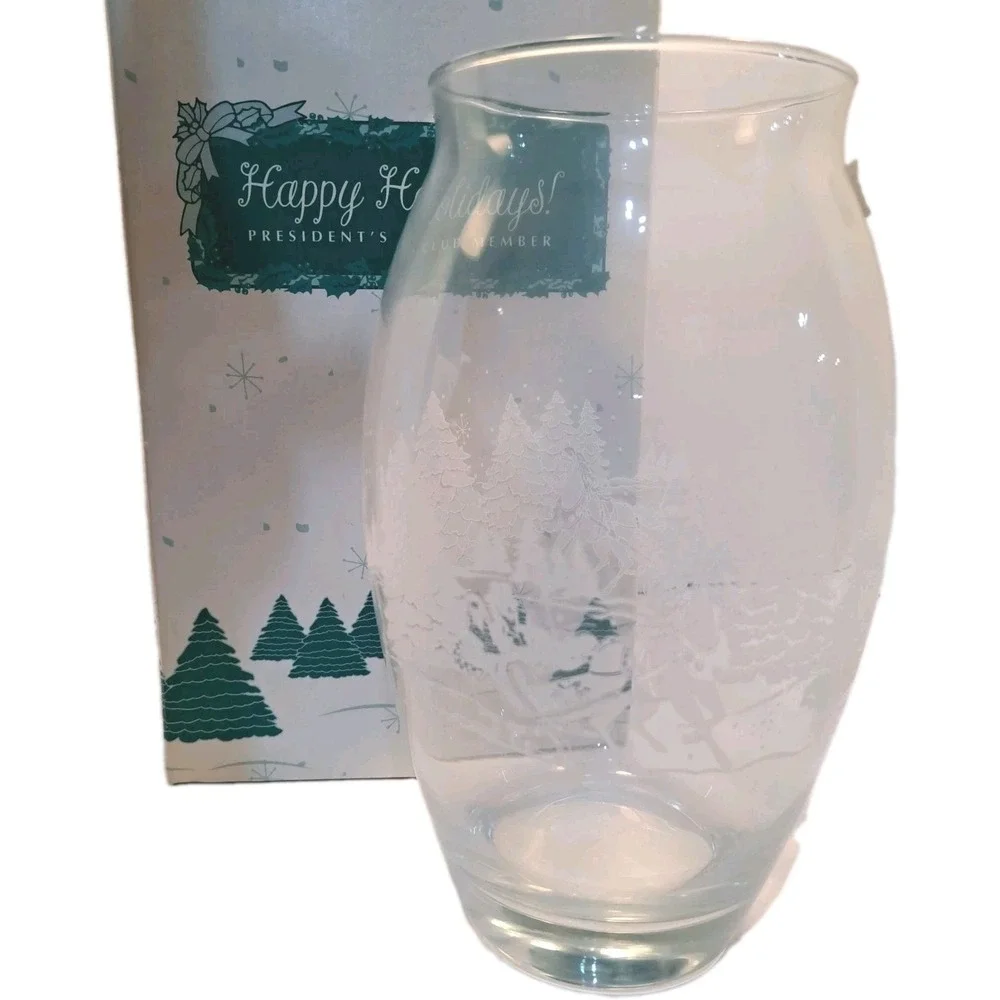 Vintage 1998 Luminarc Avon President Club Christmas Vase Through the Woods